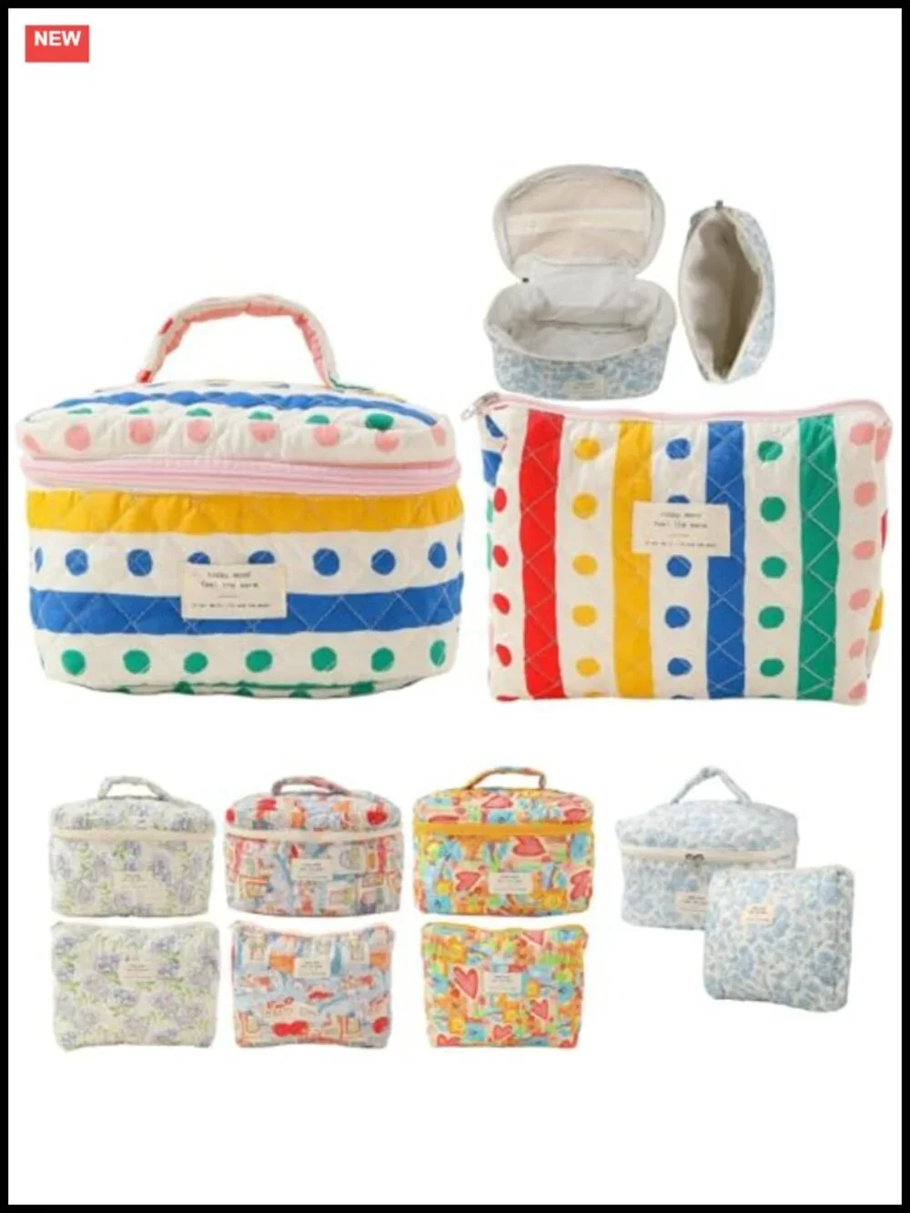 Quilted Makeup Bag Set 2PCS Travel Cosmetic Organizer Pouch Toiletry